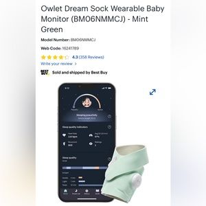 Like New - Owlet Wearable Dream Sock Baby Monitor- Mint Green
